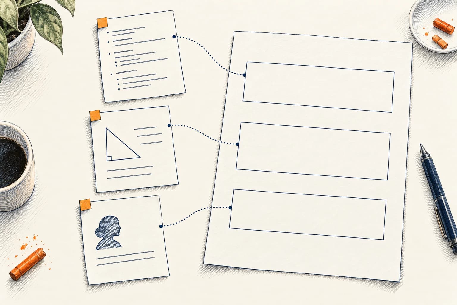 A course outline, an activity sheet and an experience note are arranged beside separate open fields on a proposal page