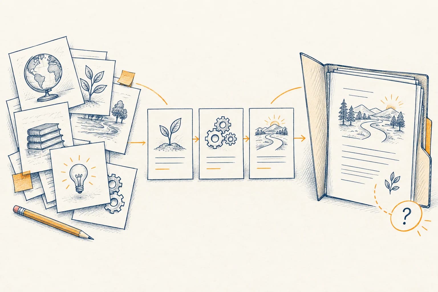 Source notes and an organized lesson sequence meet at a draft program ready for review