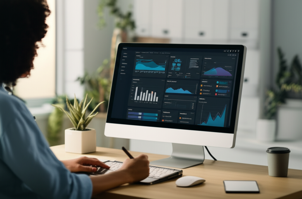 Modern AI-powered workspace showing productivity tools and automation