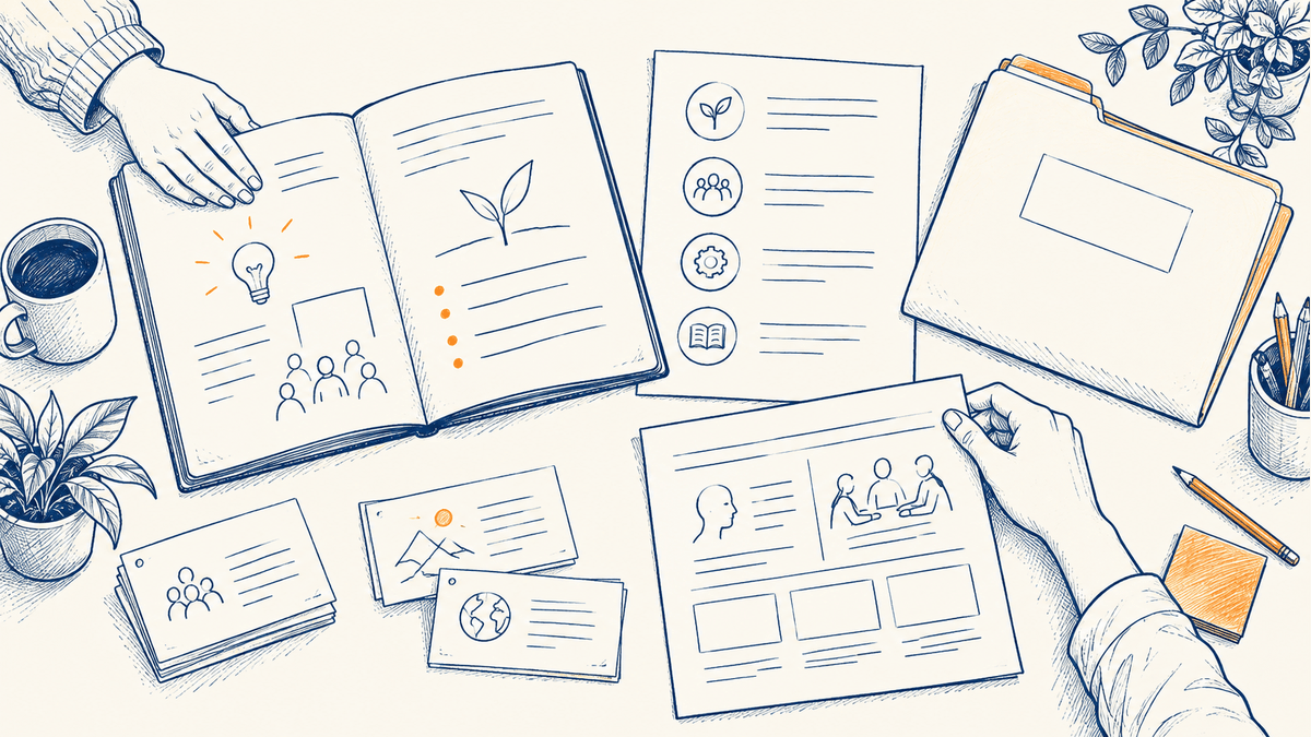 Expert notes and learning materials arranged together at a shared work table
