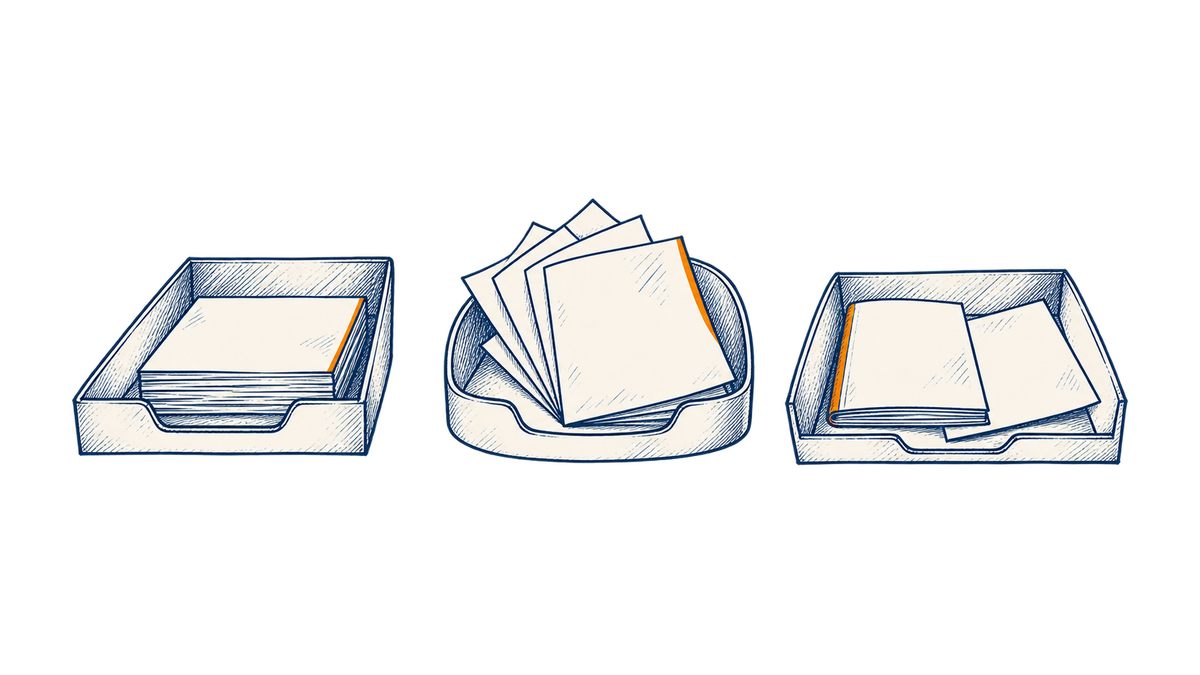 Three neutral intake trays hold different combinations of course and instructor documents