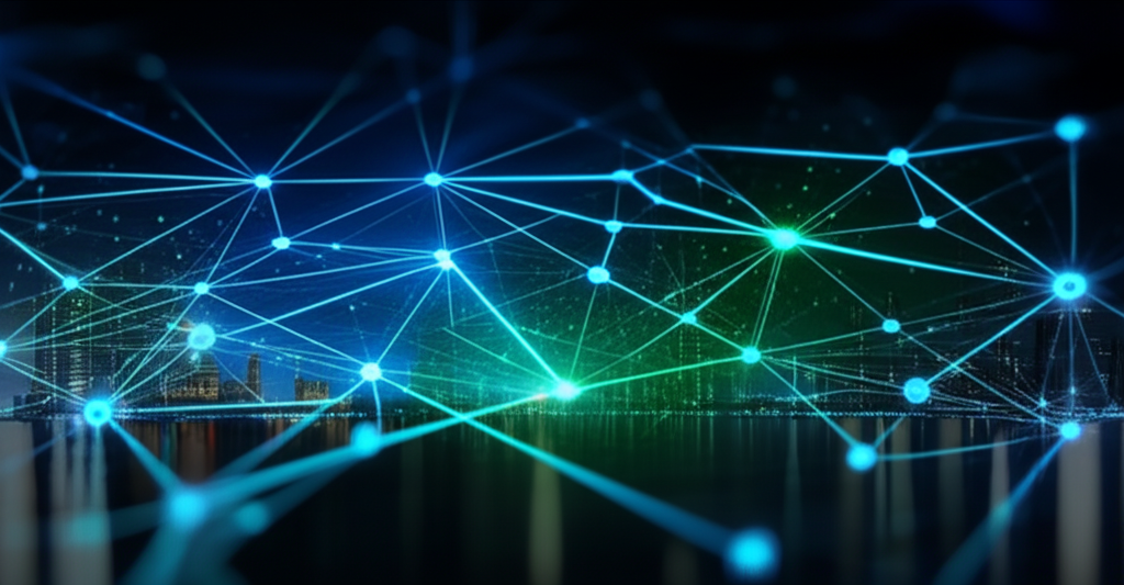 Business transformation through AI implementation showing growth charts and success metrics